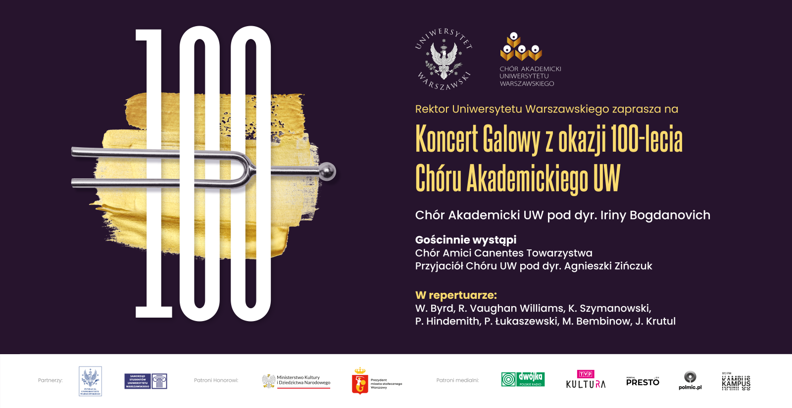 Z okazji jubileuszu stulecia Chóru zapraszamy Państwa do Filharmonii Narodowej na Koncert Galowy, który odbędzie się 27 kwietnia o godz. 19:00.